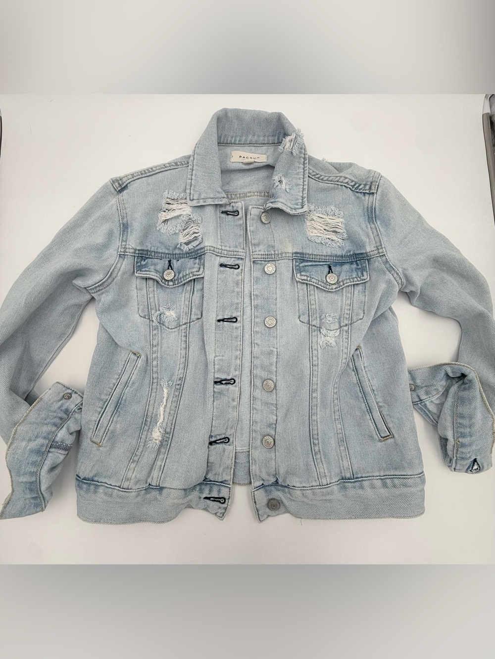 PACSUN Denim Jean Trucker Jacket Ladies Size Small Distressed